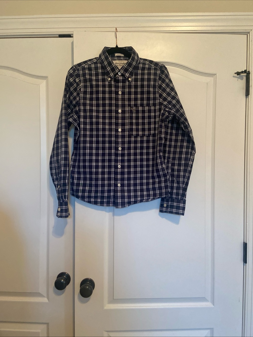 Abercrombie & Fitch Navy and White Plaid Button-Down Shirt